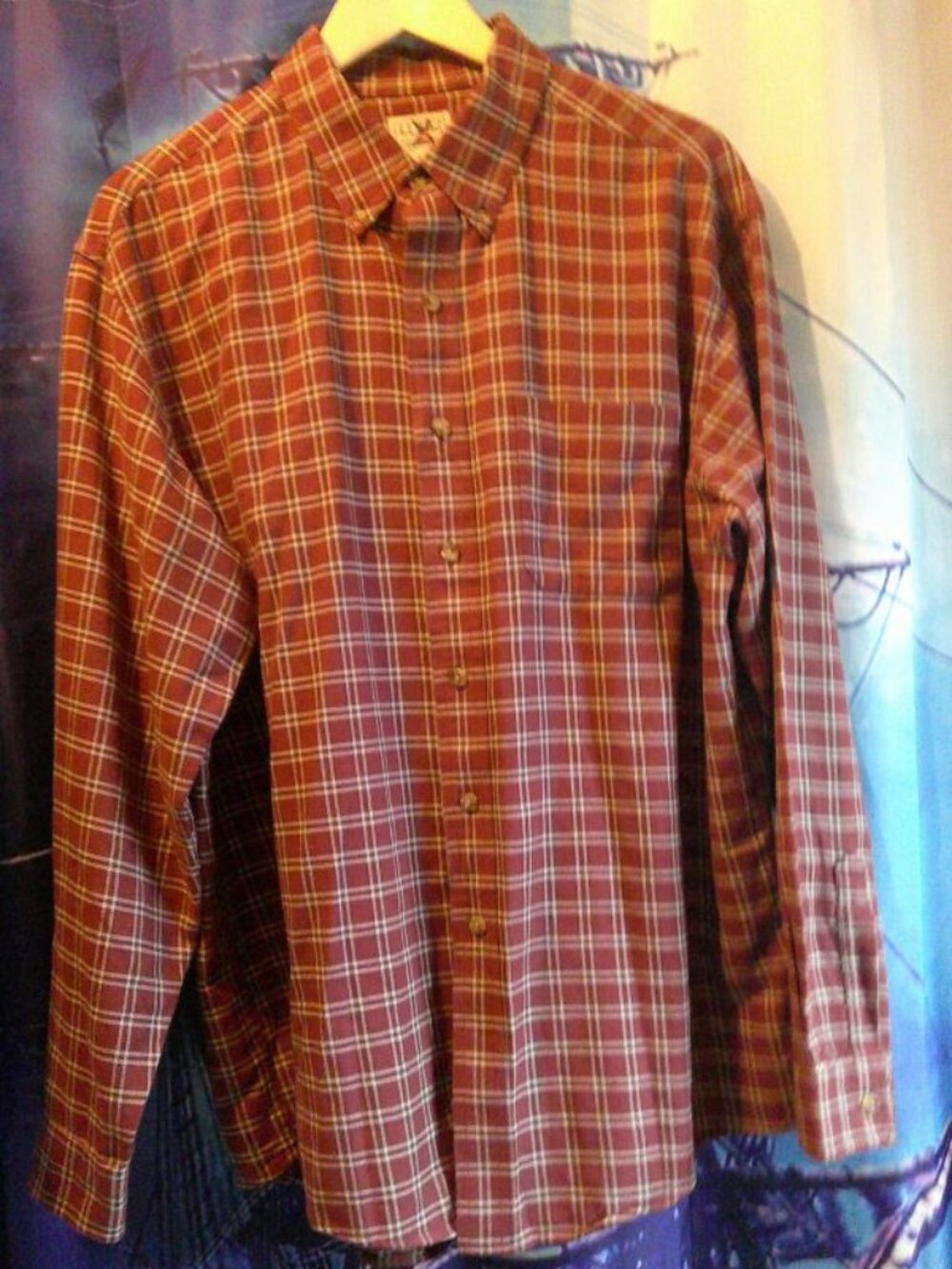 "L.L.Bean" Portuguese Flannel Shirt Chestnut Brodie Plaid Man Sz L